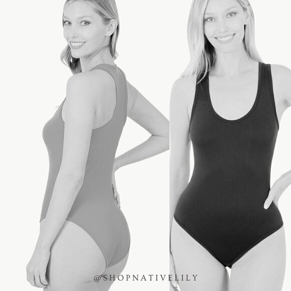 Zenana Women's Seamless Racerback Tank Bodysuit Size Large/X-Large NWT, Black - Picture 2 of 4